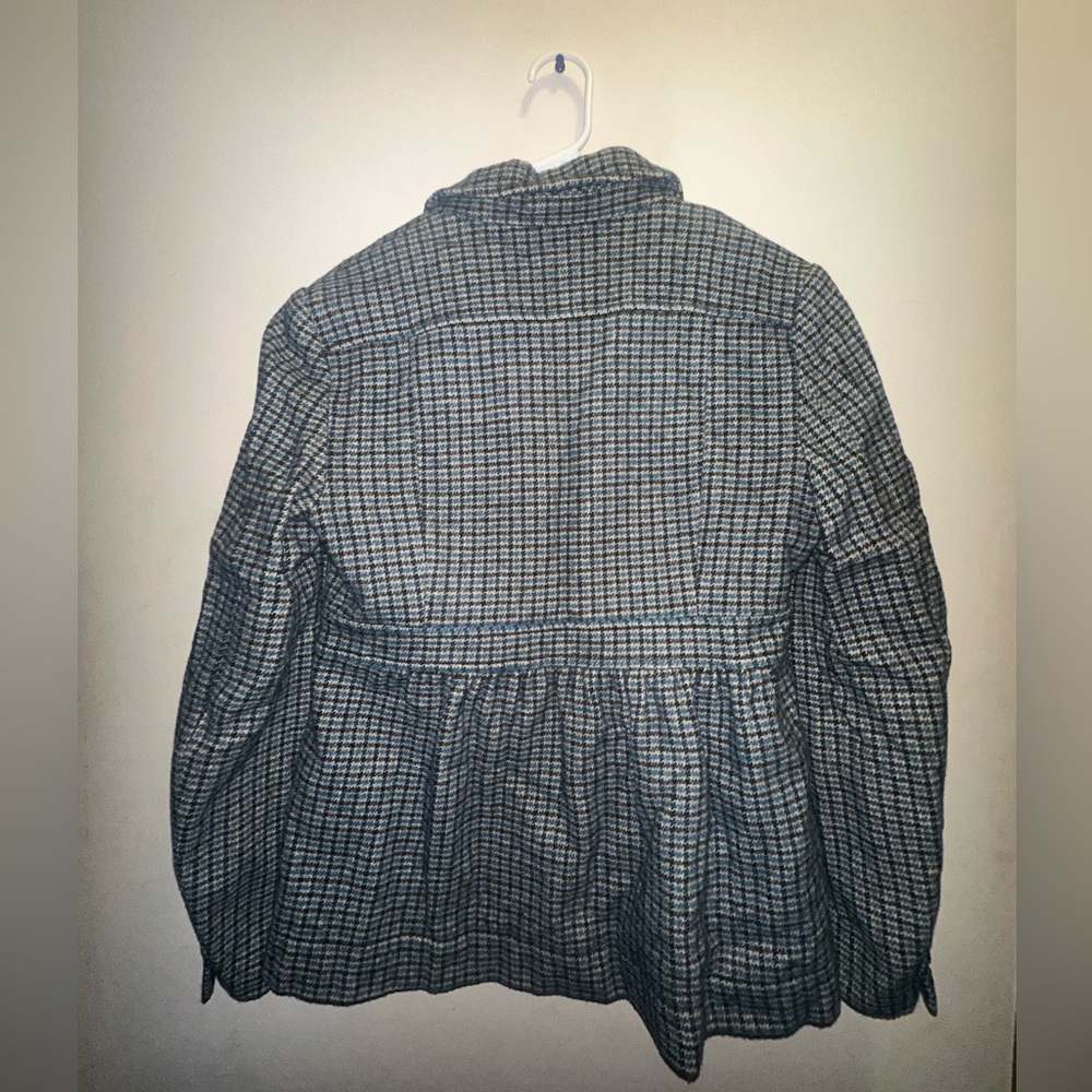 Banana Republic Multi Houndstooth Pea Wool Linen Coat Blue Size 10 Medium - Picture 2 of 9
